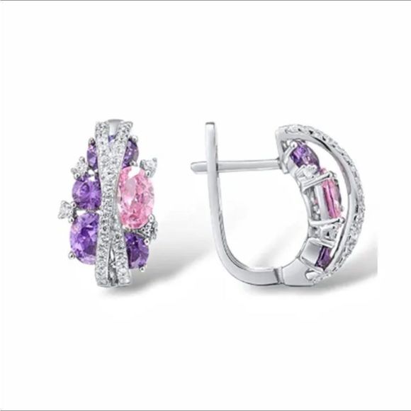 💎Silver Blue Sapphire Diamond Earrings - Picture 10 of 10